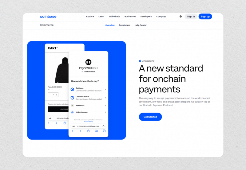 Coinbase Commerce's official page