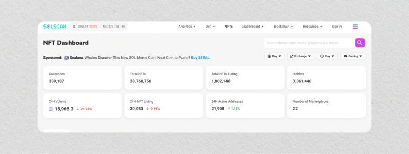 solscan NFTs dashboard