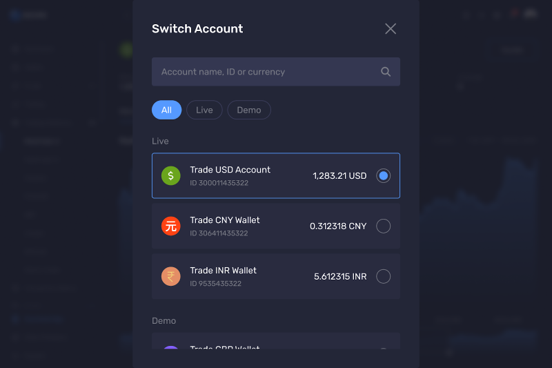 Trading account management in B2CORE