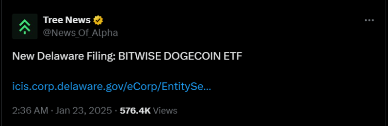 Bitwise Dogecoin ETF announcement