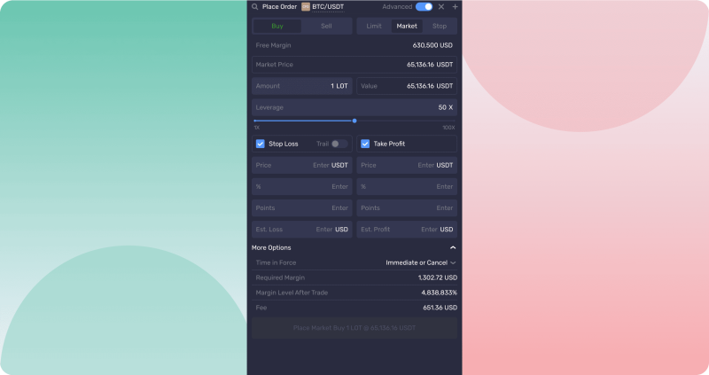 Take Profit, Stop Loss, and Trailing Stops
interface visualization