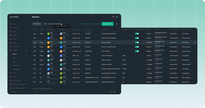 Liquidity Providers List B2TRADER interface