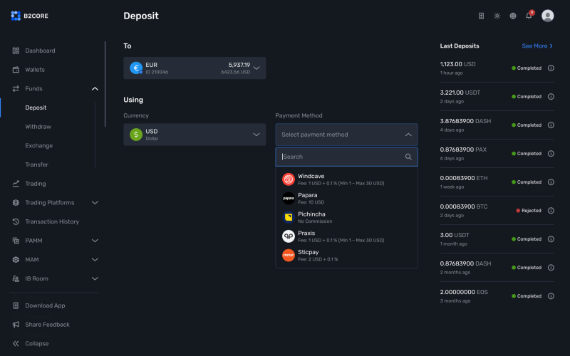 Redesigned Deposit and Withdrawal Pages in B2CORE 18 Redesigned Deposit and Withdrawal Pages in B2CORE 18