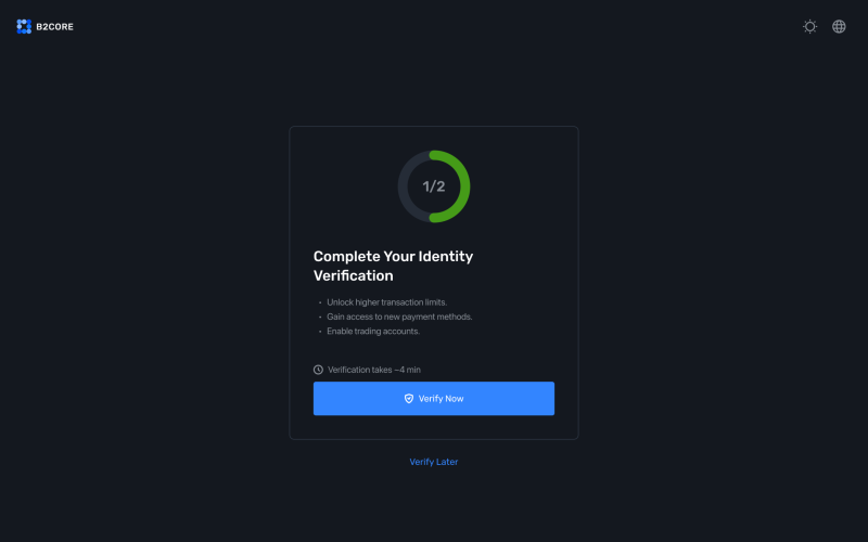 Verification after sign-up in B2CORE Verification after sign-up in B2CORE