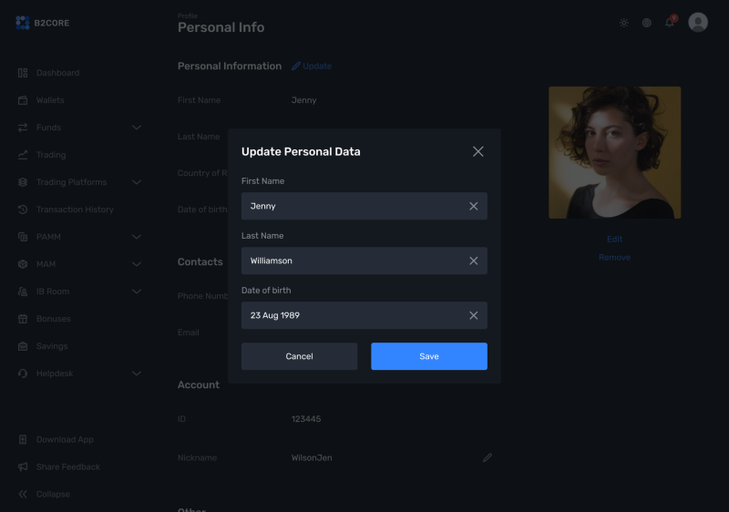 Updating Personal Data in B2CORE 18 Updating Personal Data in B2CORE 18