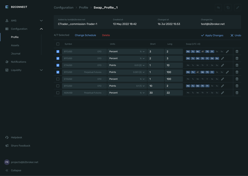 B2CONNECT update swap profiles