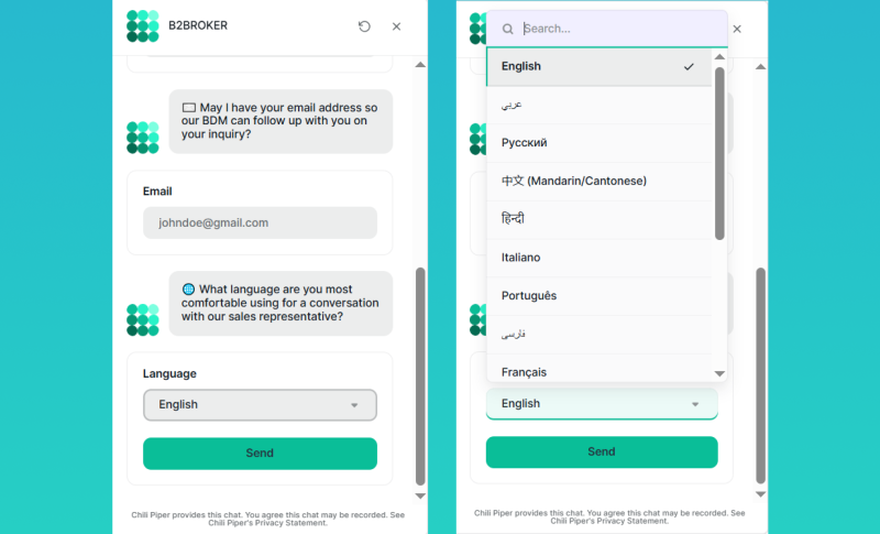 B2BROKER language selection in a new AI chatbot B2BROKER language selection in a new AI chatbot