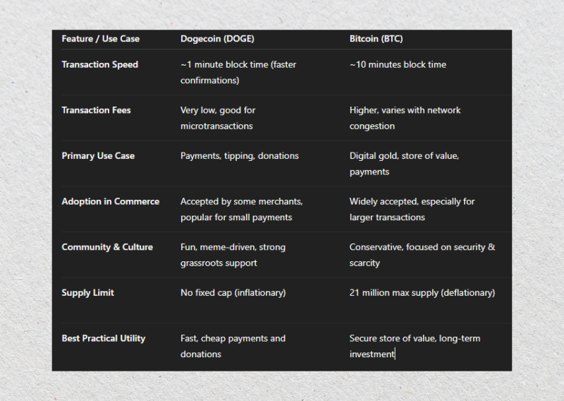 comparison of Doge and BTC